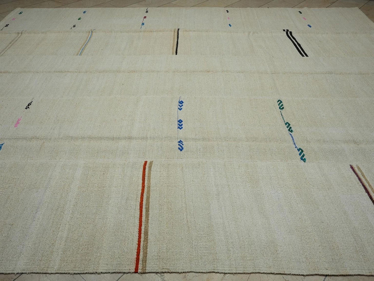 11x13 Vintage Striped Turkish Hemp Rug: Oversized Scandinavian Style Home Floor Decor Rugs.