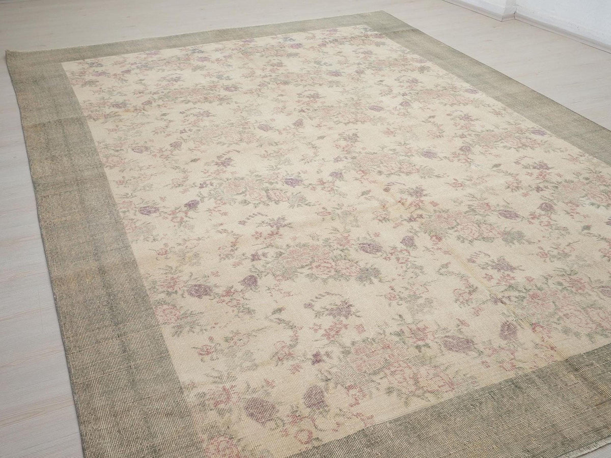 8x11 Floral Vintage Wool Oushak Rug: Large Size Home Living Floor Decor Handmade Turkish Rugs.