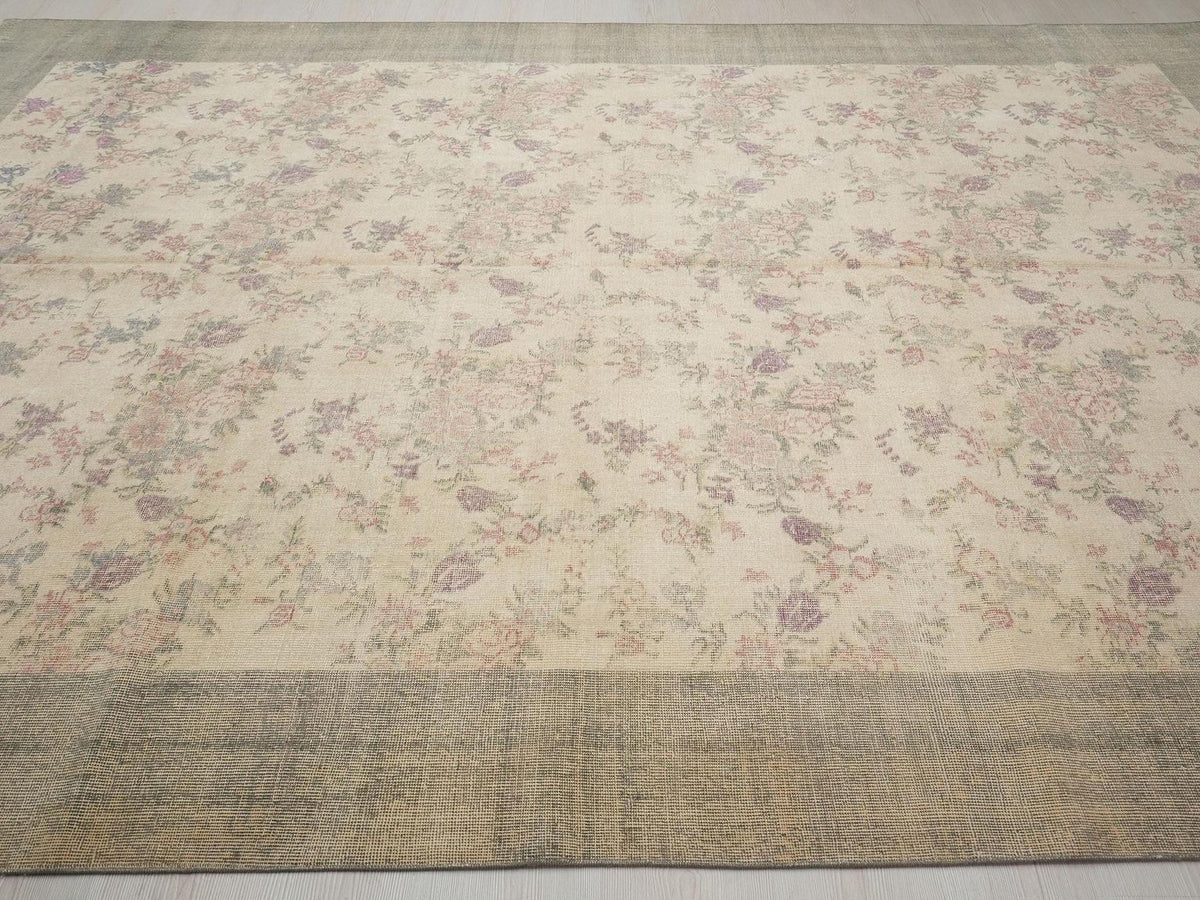 8x11 Floral Vintage Wool Oushak Rug: Large Size Home Living Floor Decor Handmade Turkish Rugs.