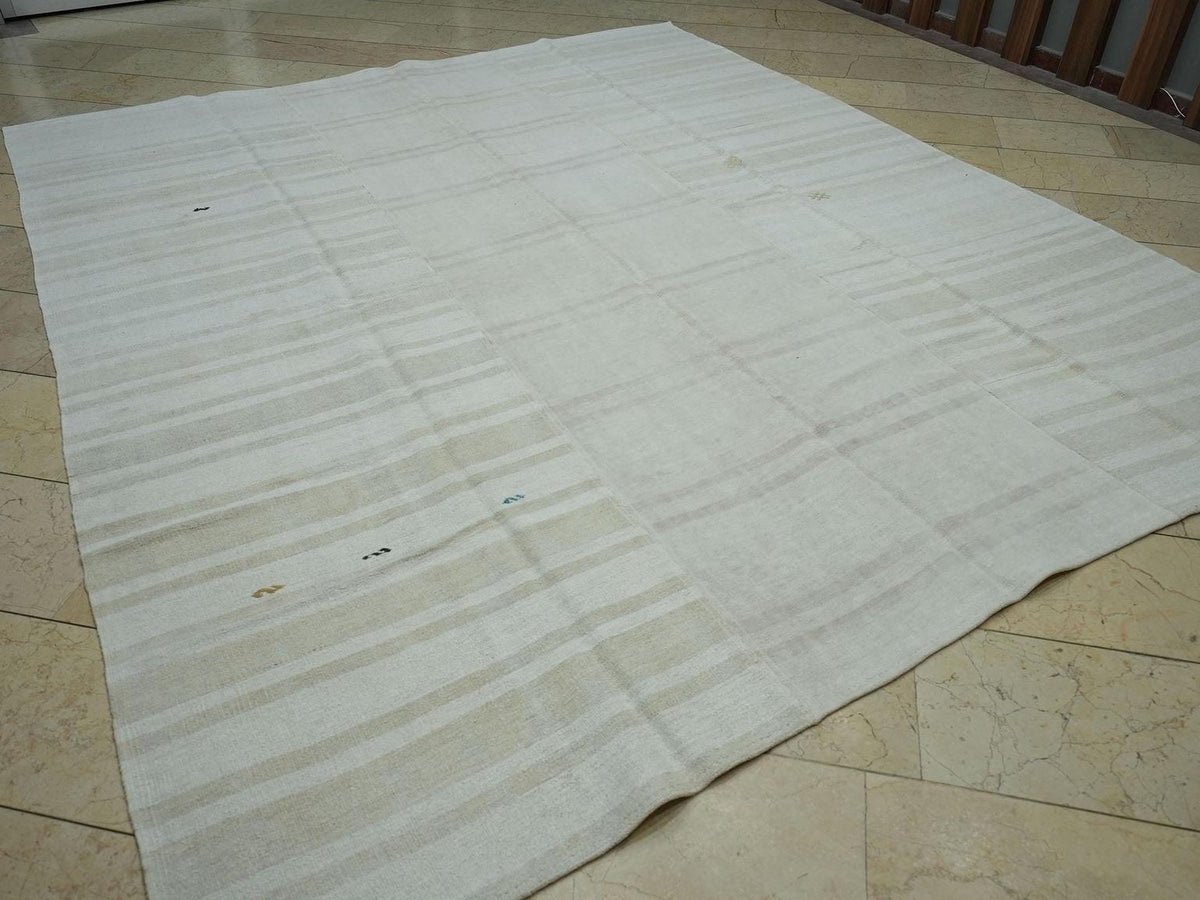 9x10 Square Oversized Eco-friendly Hemp Kilim Rug: Scandinavian Style Flat Woven Turkish Rugs.