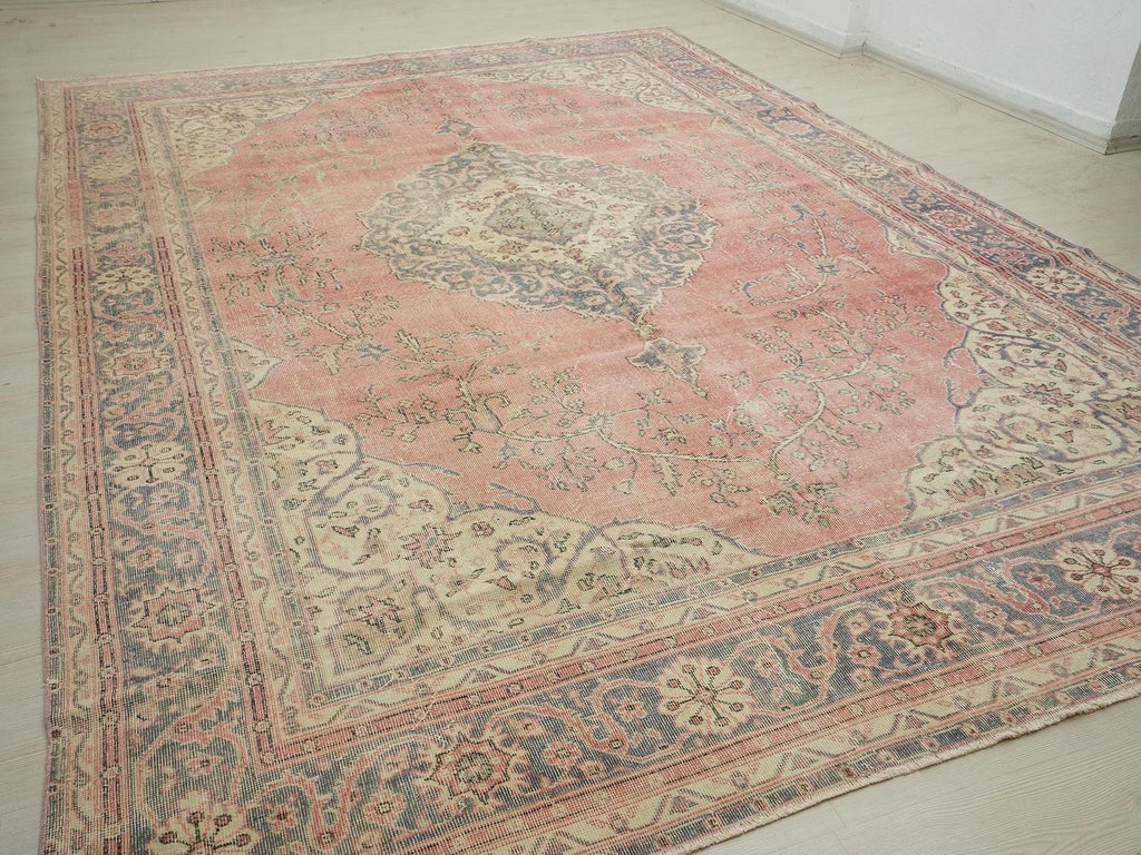Oversize Handwoven Vintage Oushak Rug: Turkish Wool on Cotton Carpet, 8.5x12 Home Living Rugs.
