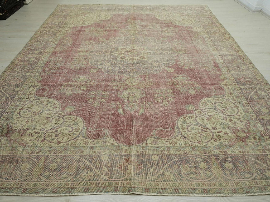 Oversize Handwoven Vintage Oushak Rug: 8x11 Turkish Wool On Cotton Carpet,Home Living Rugs.