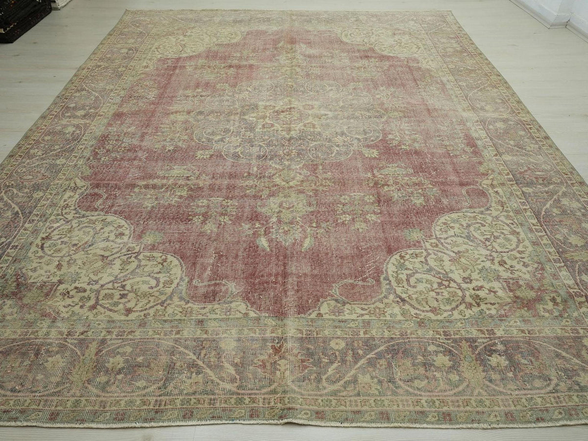 Oversize Handwoven Vintage Oushak Rug: 8x11 Turkish Wool On Cotton Carpet,Home Living Rugs.