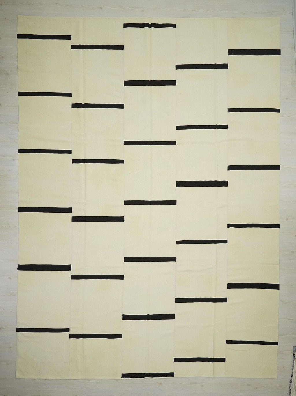 Oversized Stripe Wool Kilim Rug: Mid-Century Modern Turkish Flat Weave 10x13.7 ft.