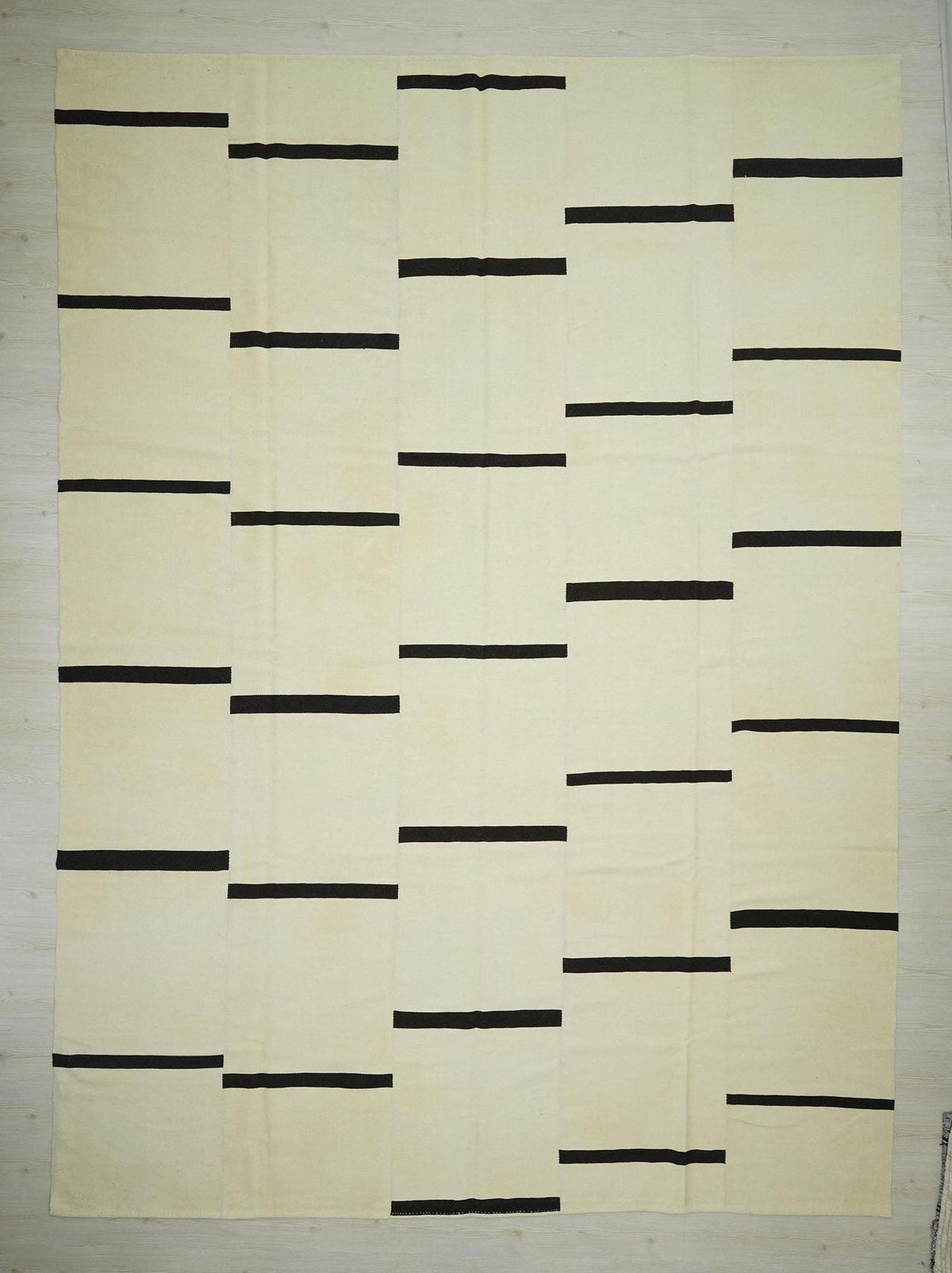 Oversized Stripe Wool Kilim Rug: Mid-Century Modern Turkish Flat Weave 10x13.7 ft.