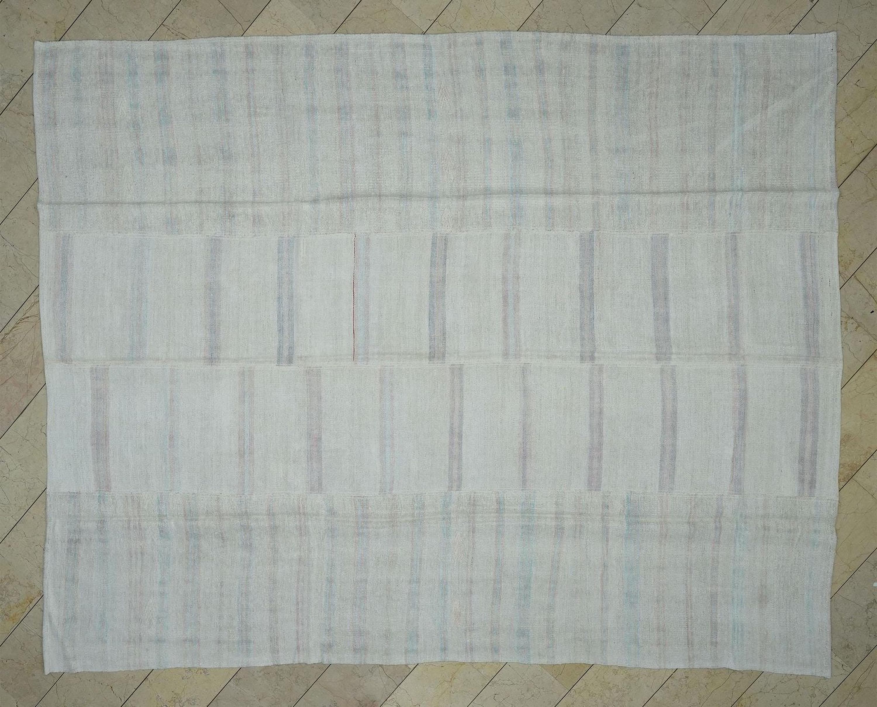 Oversized Handmade Hemp Rug: 1960s Minimalist Kilim 9,5"x12" Feet.