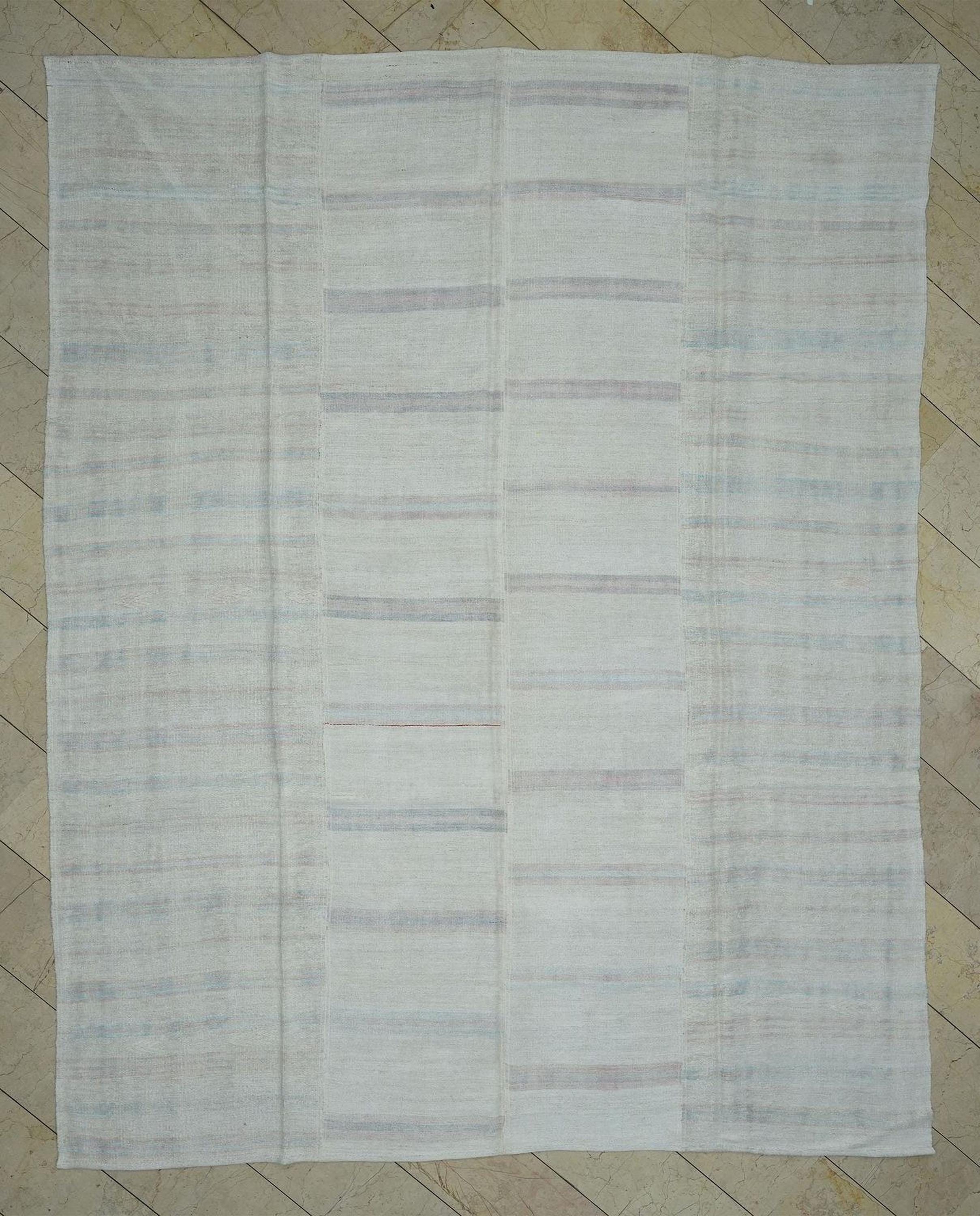 Oversized Handmade Hemp Rug: 1960s Minimalist Kilim 9,5"x12" Feet.