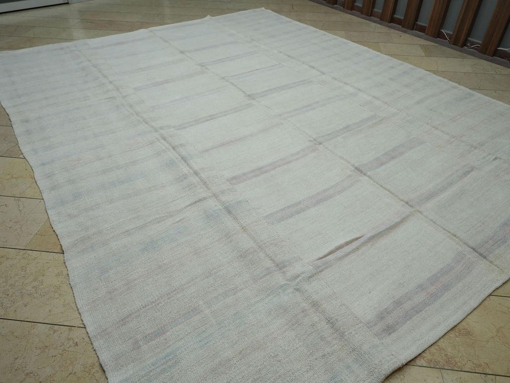 Oversized Handmade Hemp Rug: 1960s Minimalist Kilim 9,5"x12" Feet.