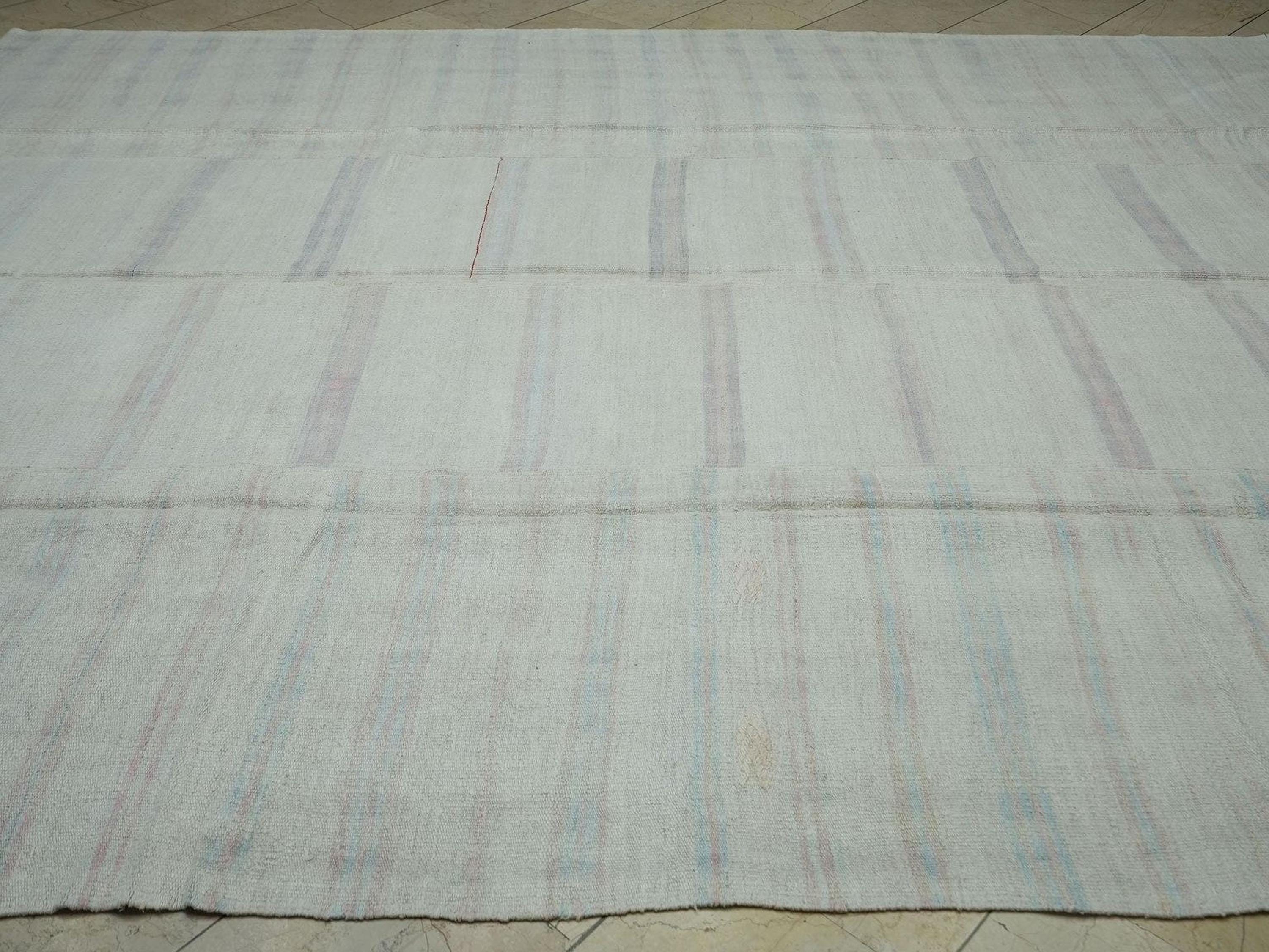Oversized Handmade Hemp Rug: 1960s Minimalist Kilim 9,5"x12" Feet.