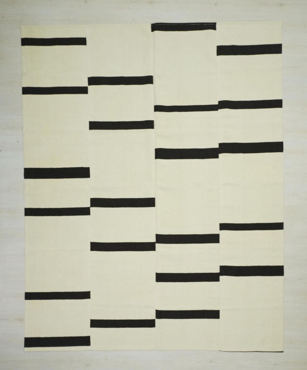 Minimalist Stripe Handmade Wool Kilim Rug: Swedish Style Flat Woven Rugs 8x10 Ft.