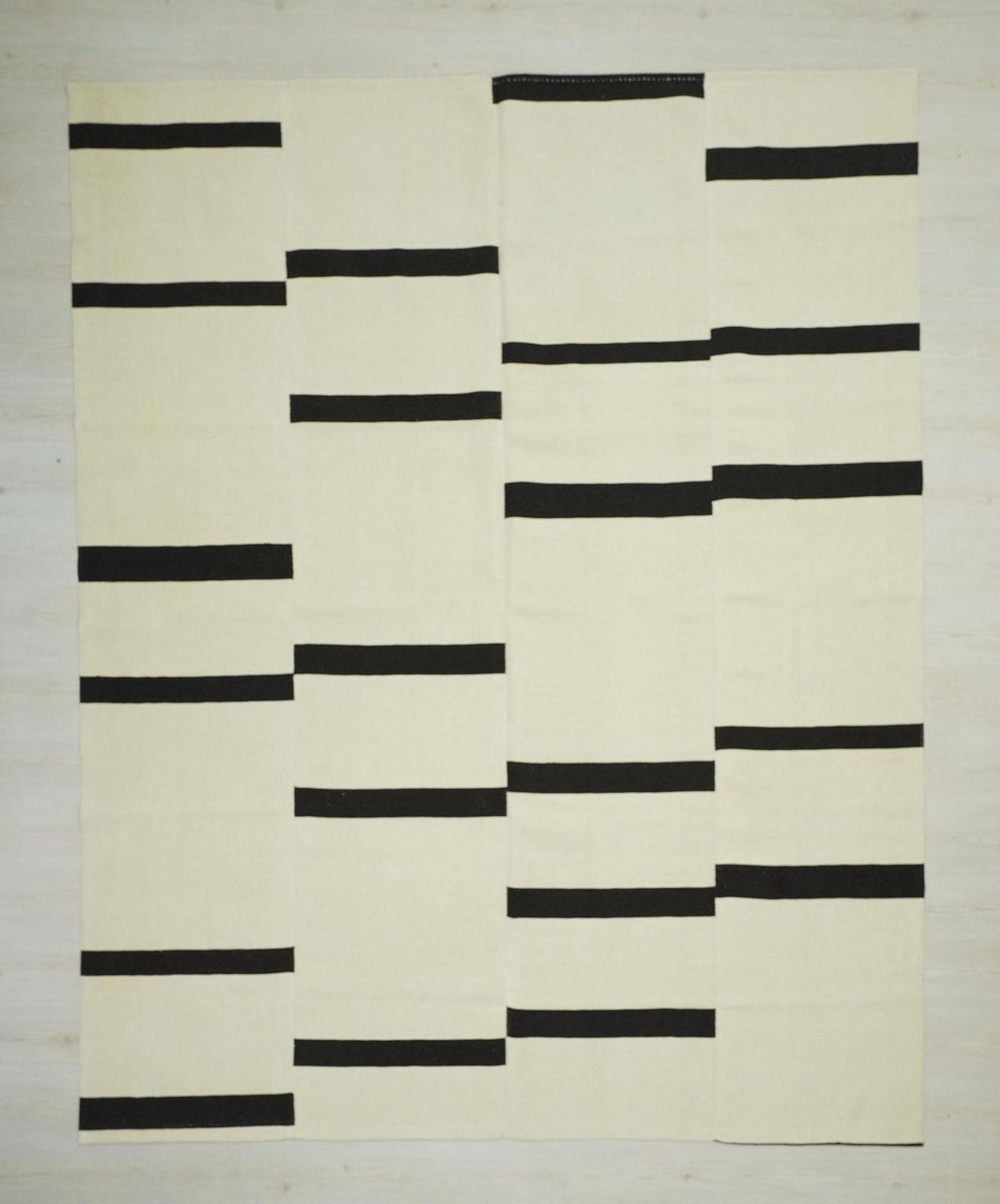 Minimalist Stripe Handmade Wool Kilim Rug: Swedish Style Flat Woven Rugs 8x10 Ft.
