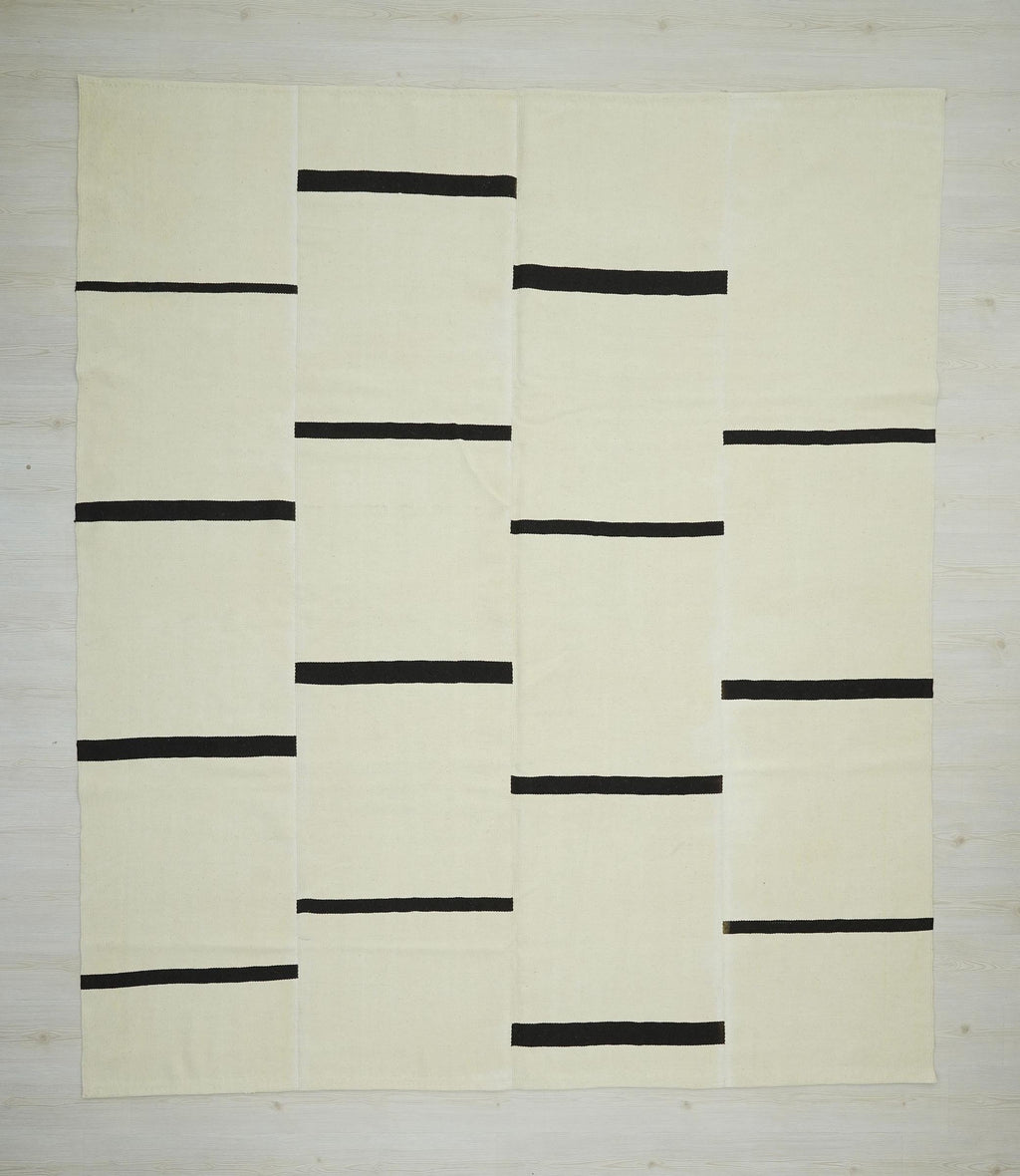 Large Modern Turkish Kilim Rug: Minimalist Stripe Design Rugs 8x10 ft
