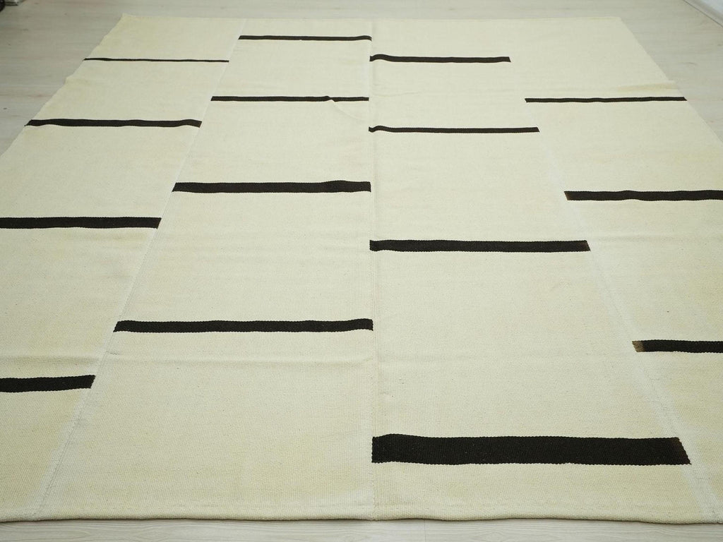 Large Modern Turkish Kilim Rug: Minimalist Stripe Design Rugs 8x10 ft