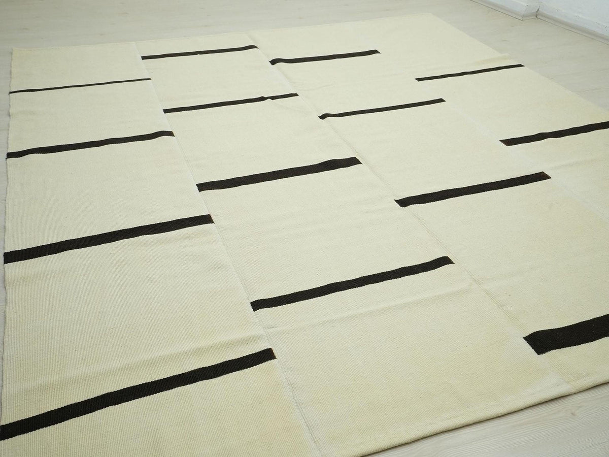 Large Modern Turkish Kilim Rug: Minimalist Stripe Design Rugs 8x10 ft