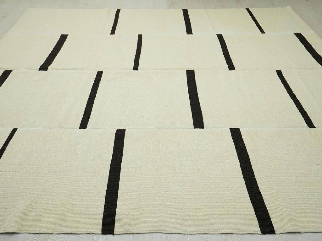 Large Modern Turkish Kilim Rug: Minimalist Stripe Design Rugs 8x10 ft