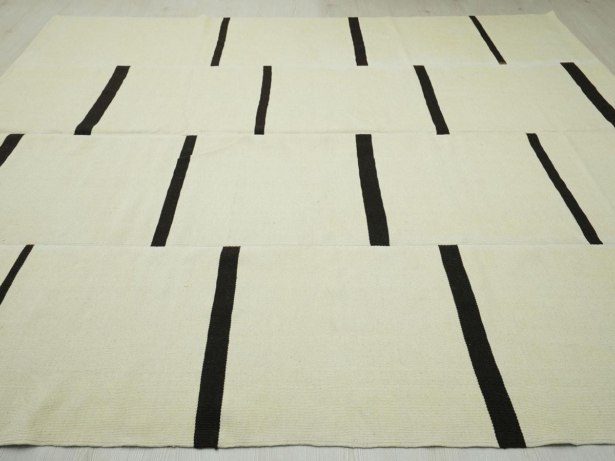 Large Modern Turkish Kilim Rug: Minimalist Stripe Design Rugs 8x10 ft