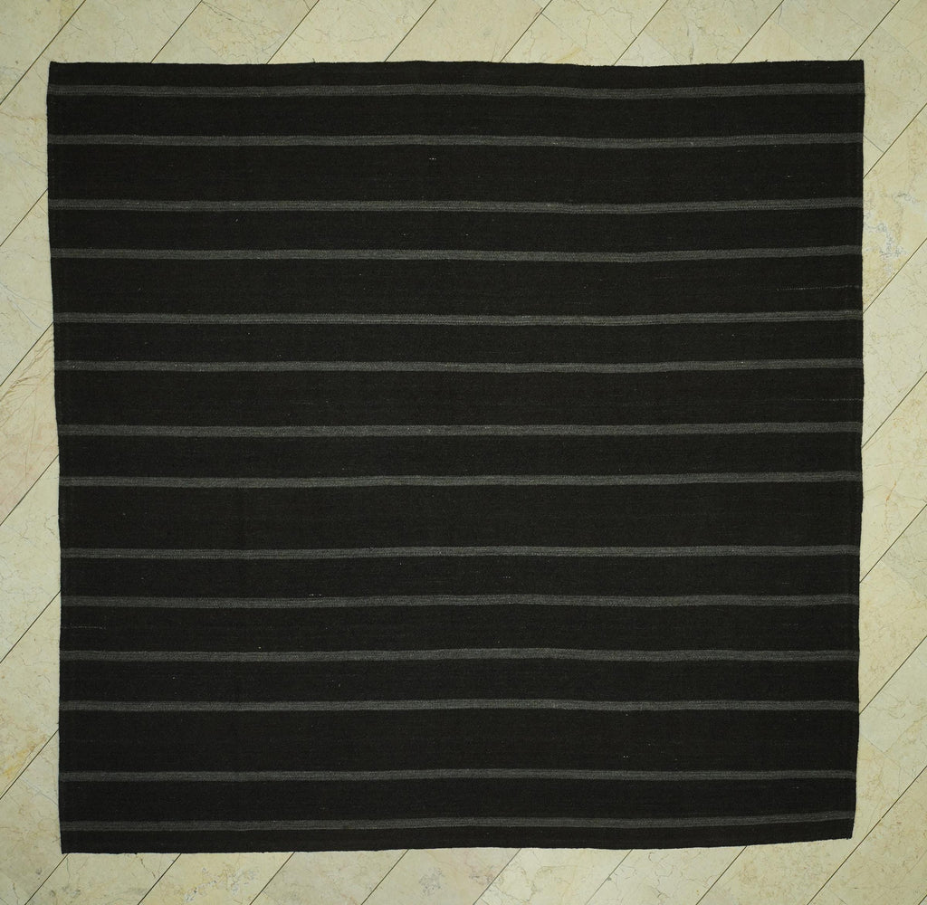 9x9 Plain Natural Goat Hair Brown Kilim Rug: Nomadic Flat Weave Oversize Rugs.