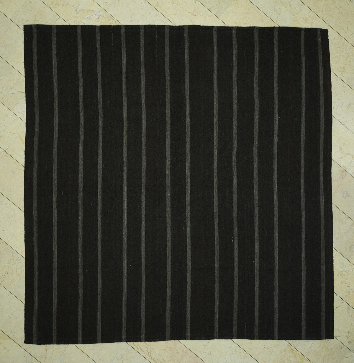 9x9 Plain Natural Goat Hair Brown Kilim Rug: Nomadic Flat Weave Oversize Rugs.