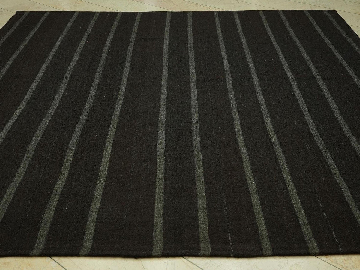 9x9 Plain Natural Goat Hair Brown Kilim Rug: Nomadic Flat Weave Oversize Rugs.