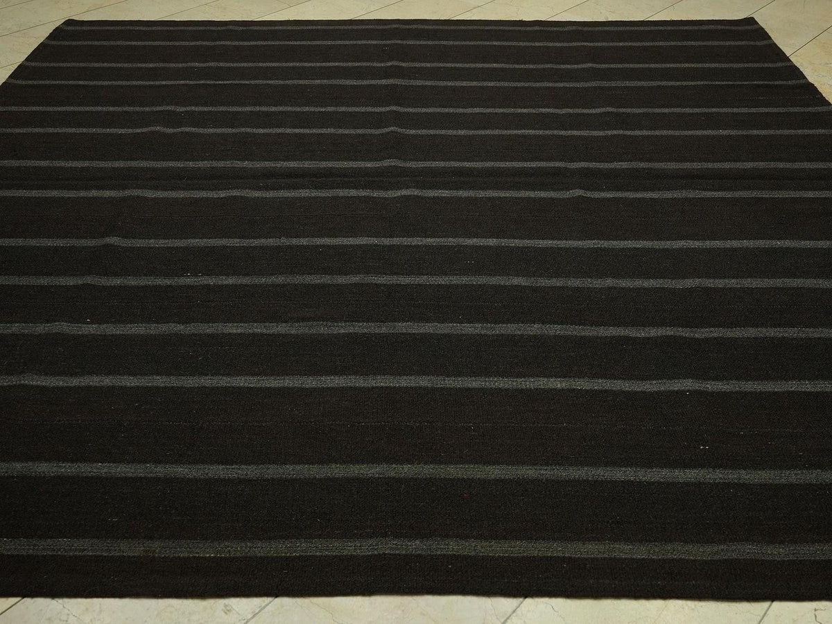 9x9 Plain Natural Goat Hair Brown Kilim Rug: Nomadic Flat Weave Oversize Rugs.