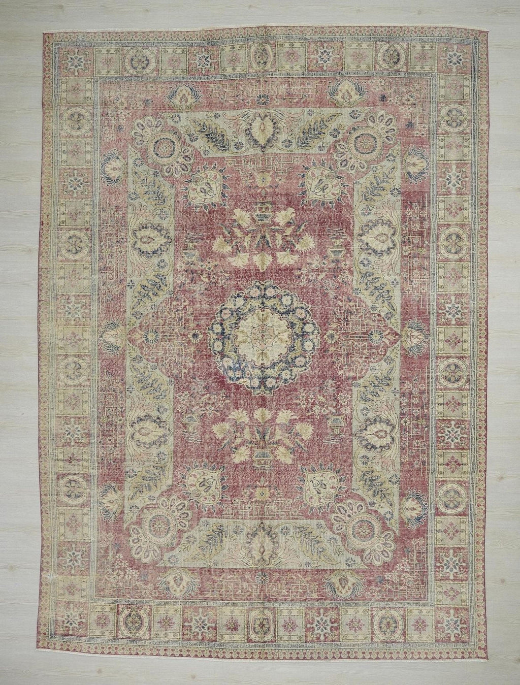8x11.5 Old Turkish Carpet Rug: Mid-Century Modern Oushak Large Wool On Cotton Rugs.