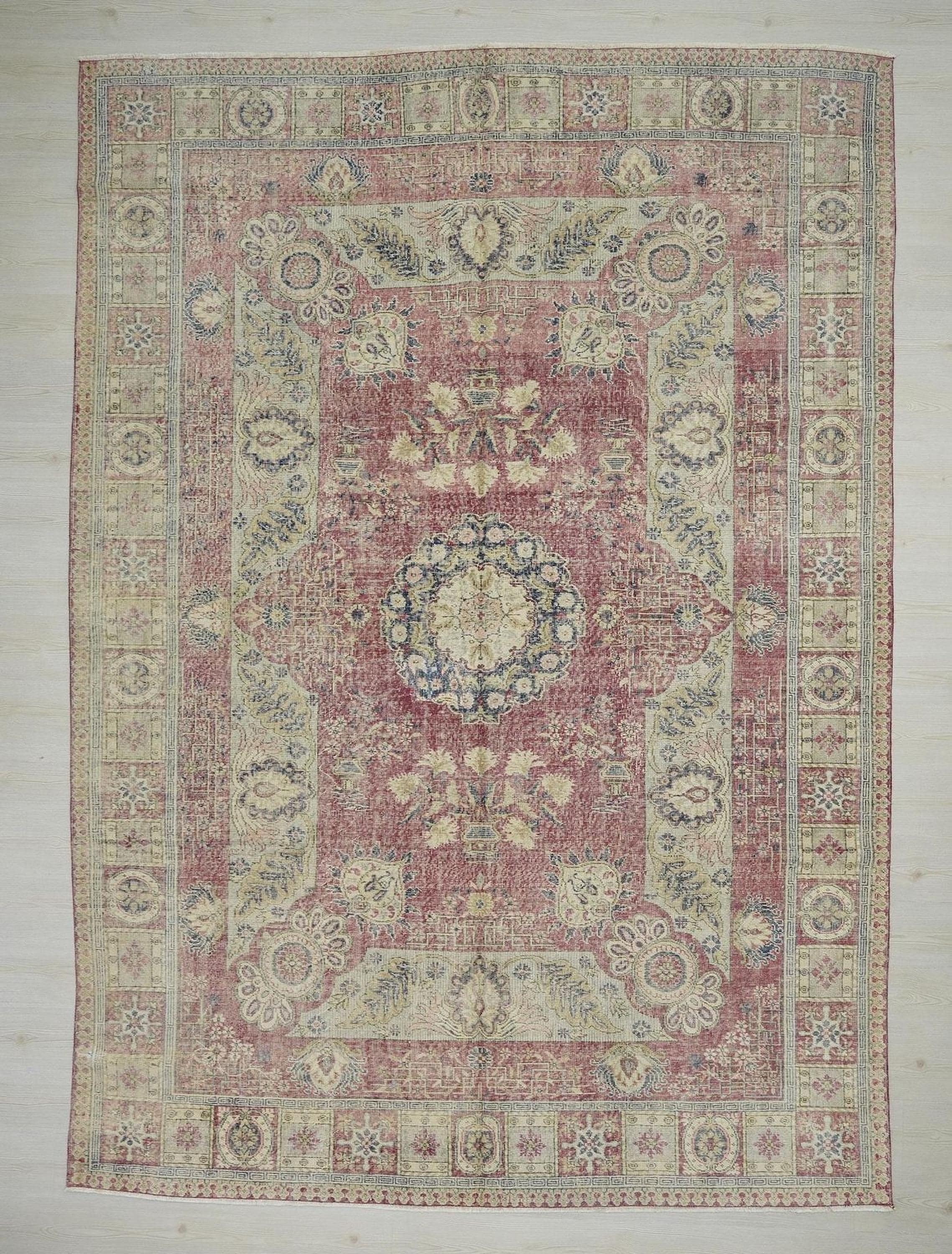 8x11.5 Old Turkish Carpet Rug: Mid-Century Modern Oushak Large Wool On Cotton Rugs.