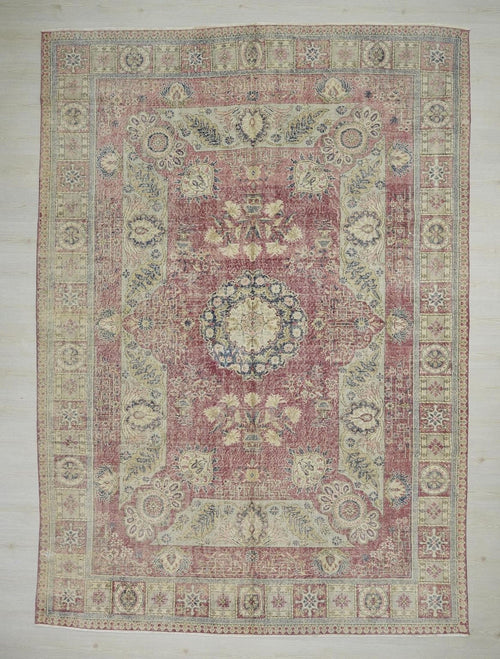 8x11.5 Old Turkish Carpet Rug: Mid-Century Modern Oushak Large Wool On Cotton Rugs.