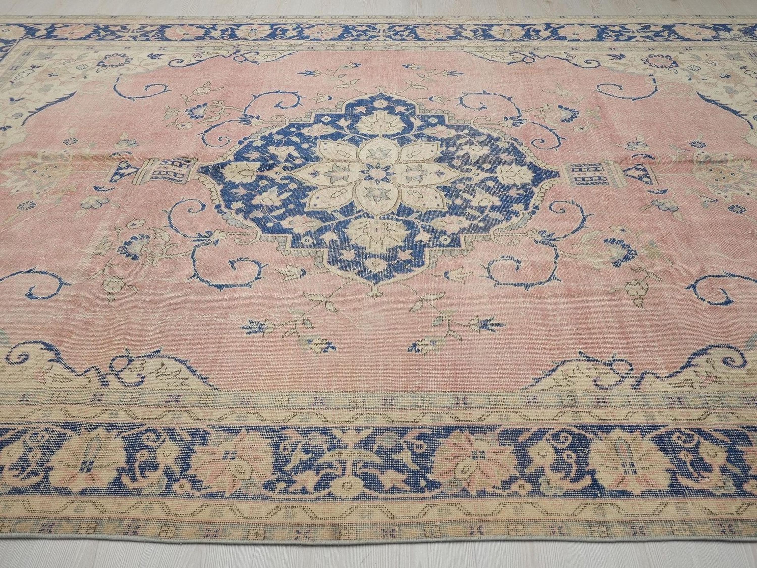 Oversize Vintage Oushak Rug: 8x12 Mid-Century Modern Wool Carpet,Bohemian Style Rugs.