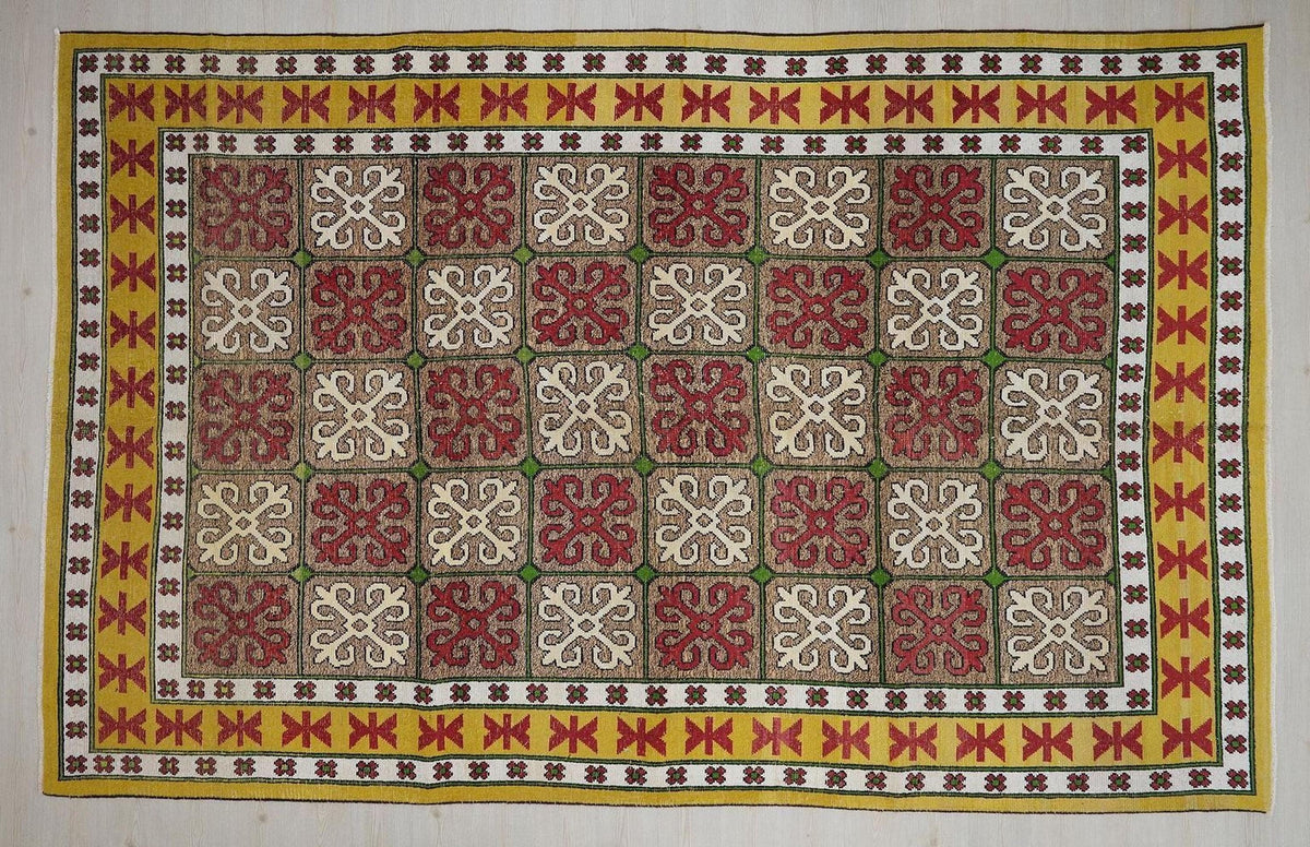8x13 Multi Colorful Turkish Wool Rug: Geometric Pattern Vintage Carpet,Home Living Rugs.