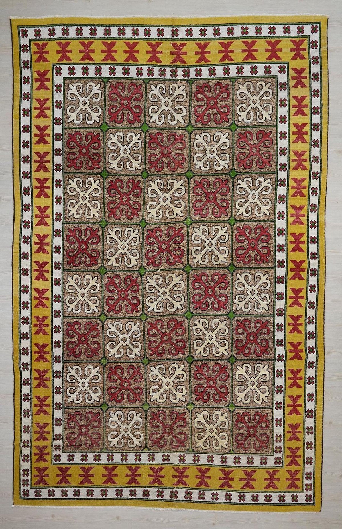 8x13 Multi Colorful Turkish Wool Rug: Geometric Pattern Vintage Carpet,Home Living Rugs.