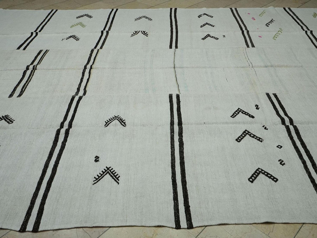 9x12 Oversize Hemp Kilim Rug: Minimalist Stripe, Handmade Turkish Rugs.