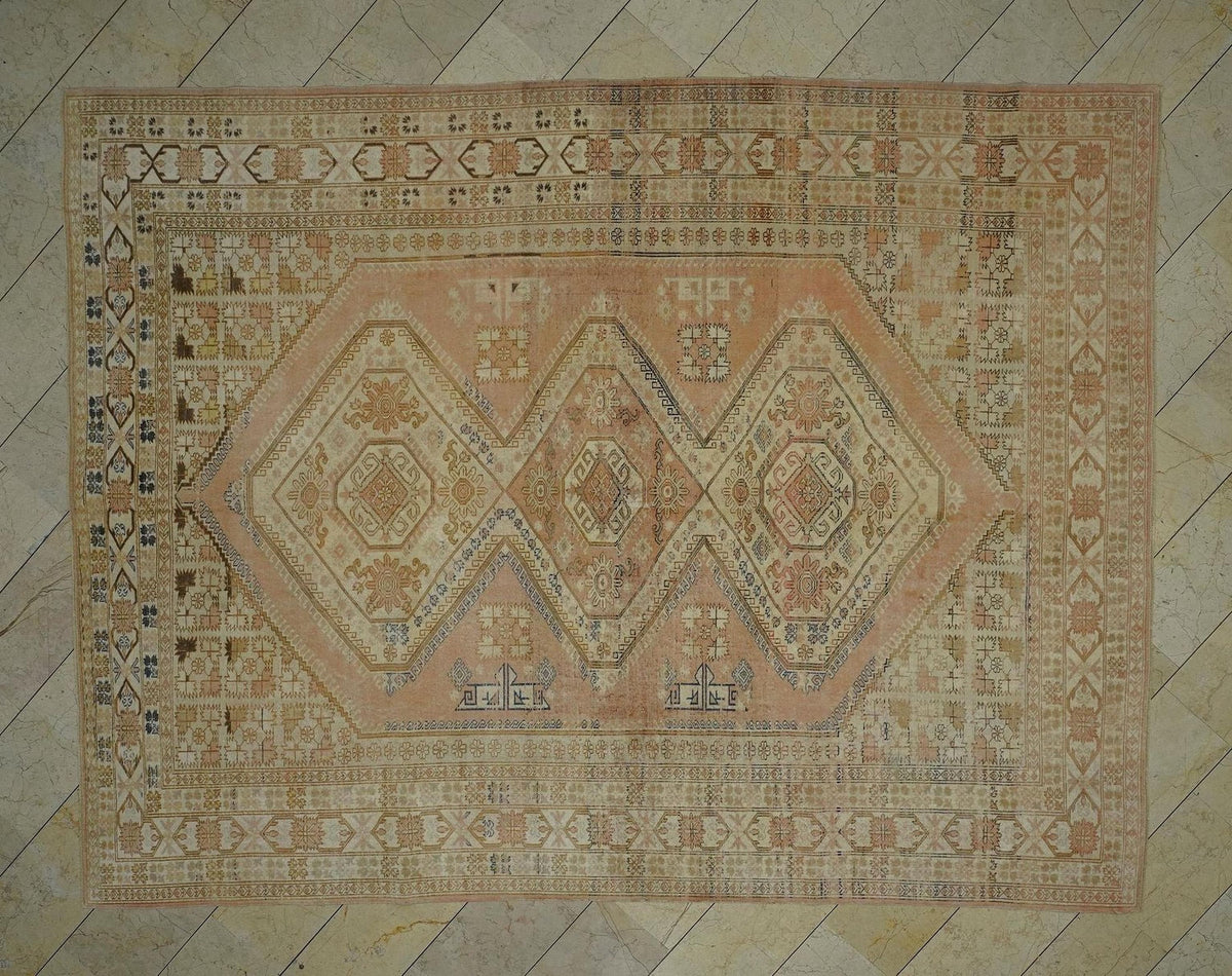 Oversized Wool Oushak Rug: 8.7"x11.5" Mid-Century Modern Turkish Rugs