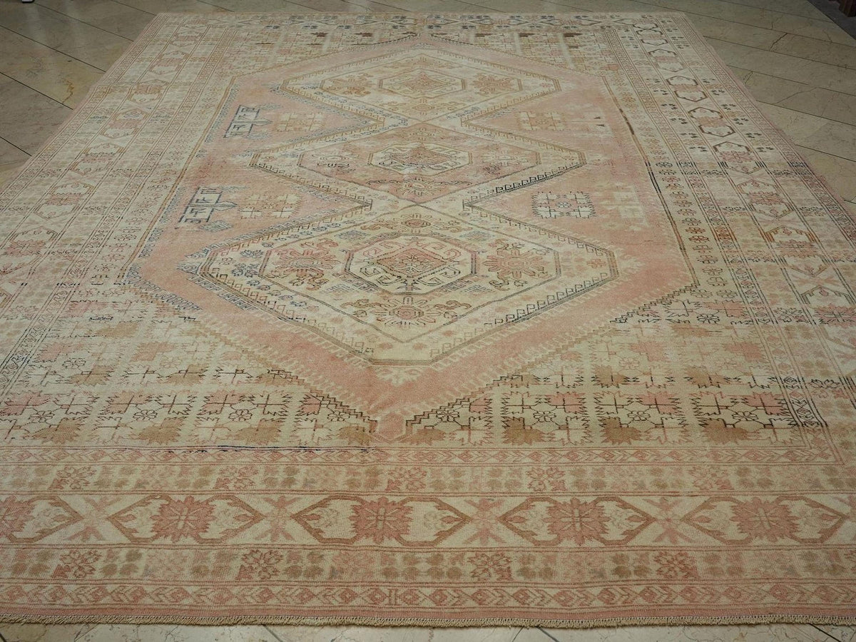 Oversized Wool Oushak Rug: 8.7"x11.5" Mid-Century Modern Turkish Rugs