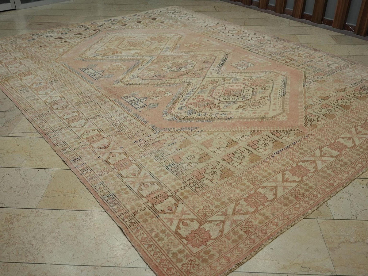 Oversized Wool Oushak Rug: 8.7"x11.5" Mid-Century Modern Turkish Rugs