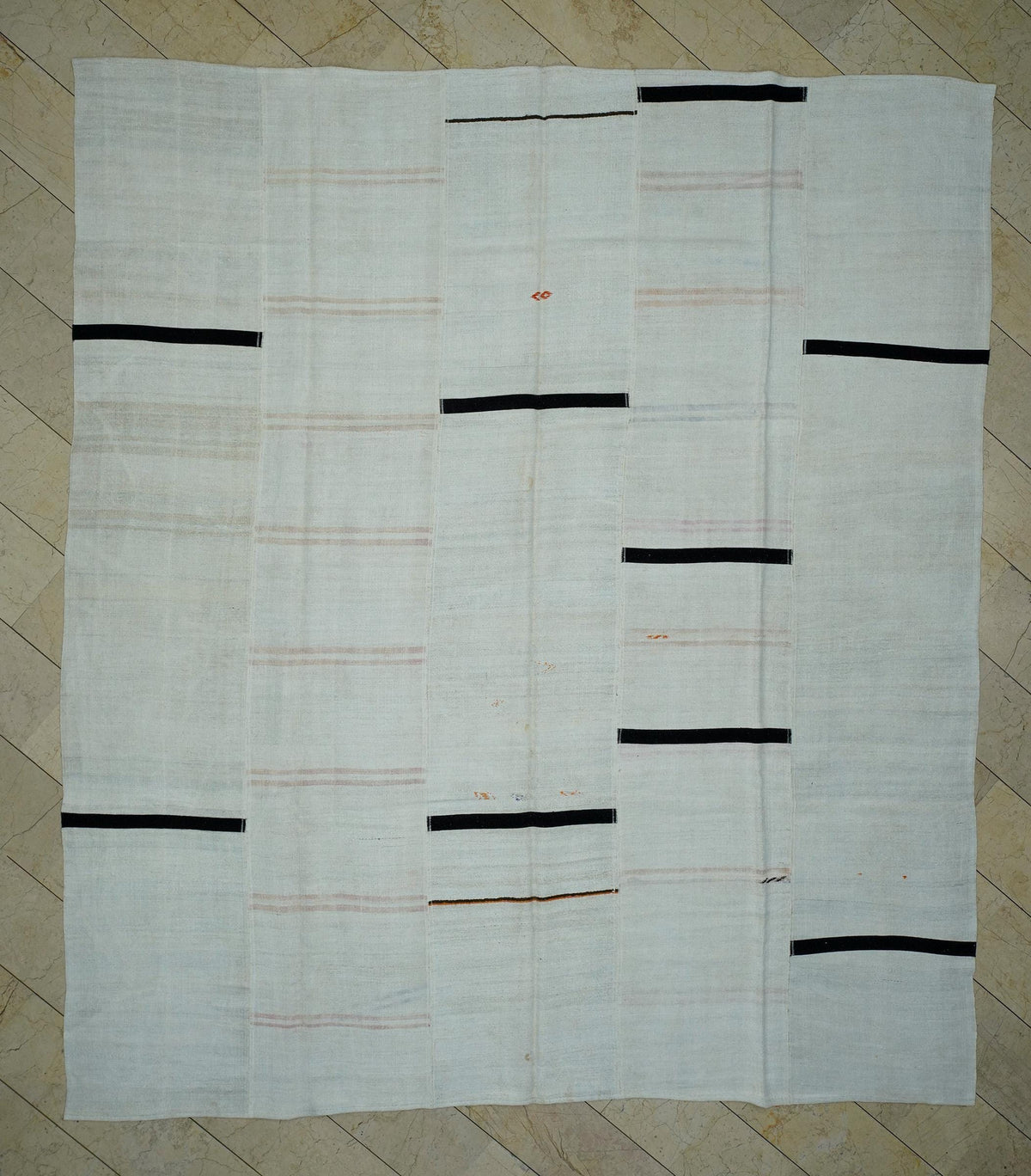 Oversized Striped Hemp Kilim Rug: Mid-Century Modern Rugs,10.6 x 12 ft.