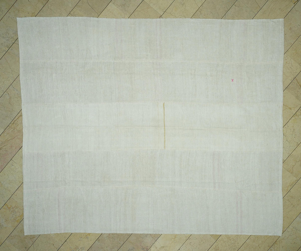 9x11 Flat Weave Hemp Rug: Solid Off White, Minimalist Decor Turkish Oversize Rugs.
