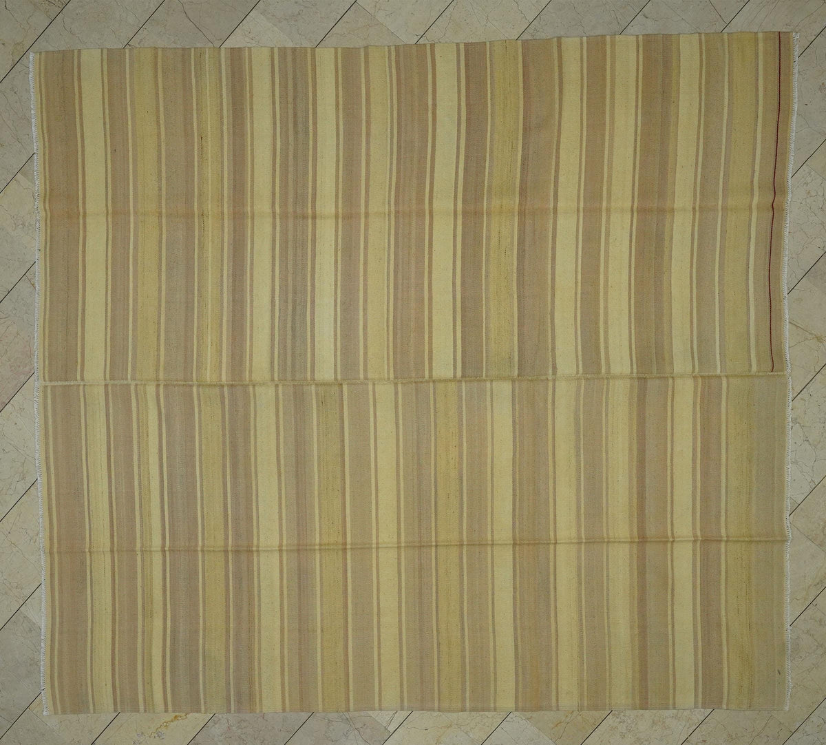 Large Striped Kilim Rug: Vintage Turkish Wool Floor Decor Rugs 9.2x10.1 Ft