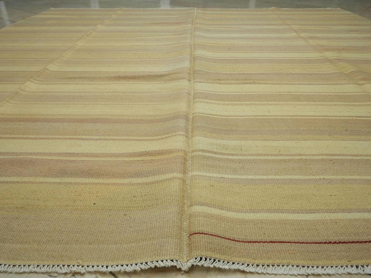 Large Striped Kilim Rug: Vintage Turkish Wool Floor Decor Rugs 9.2x10.1 Ft