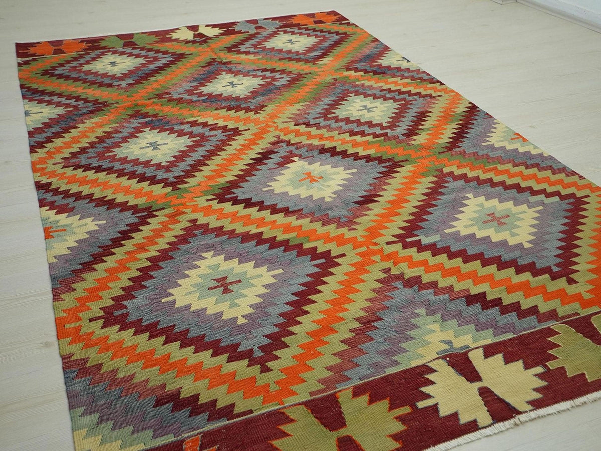 Antique Turkish Kilim Rug: 6x9,6 Village Area Home Living Floor Decor Rugs.