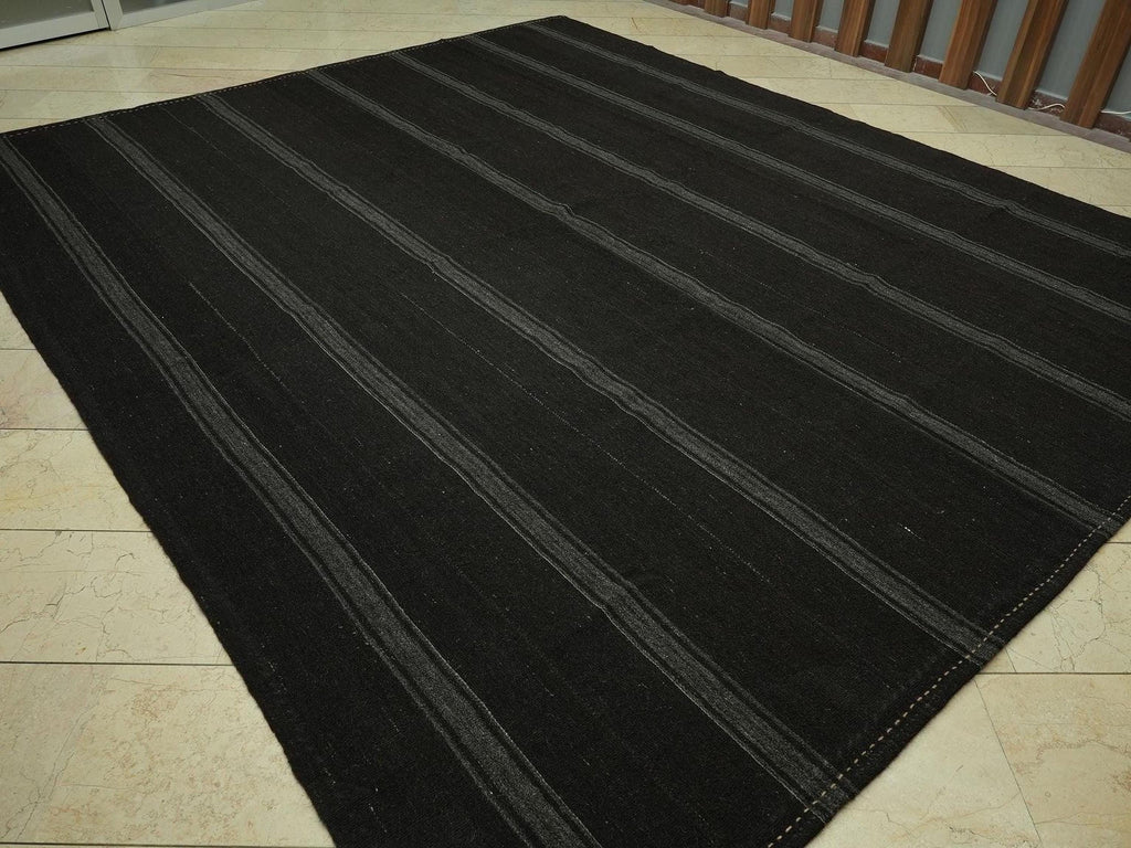 Oversize Dark Brown And Gray Goat Hair Rug: 9.8x11.7 Feet, Turkish Nomadic Tent Rugs.