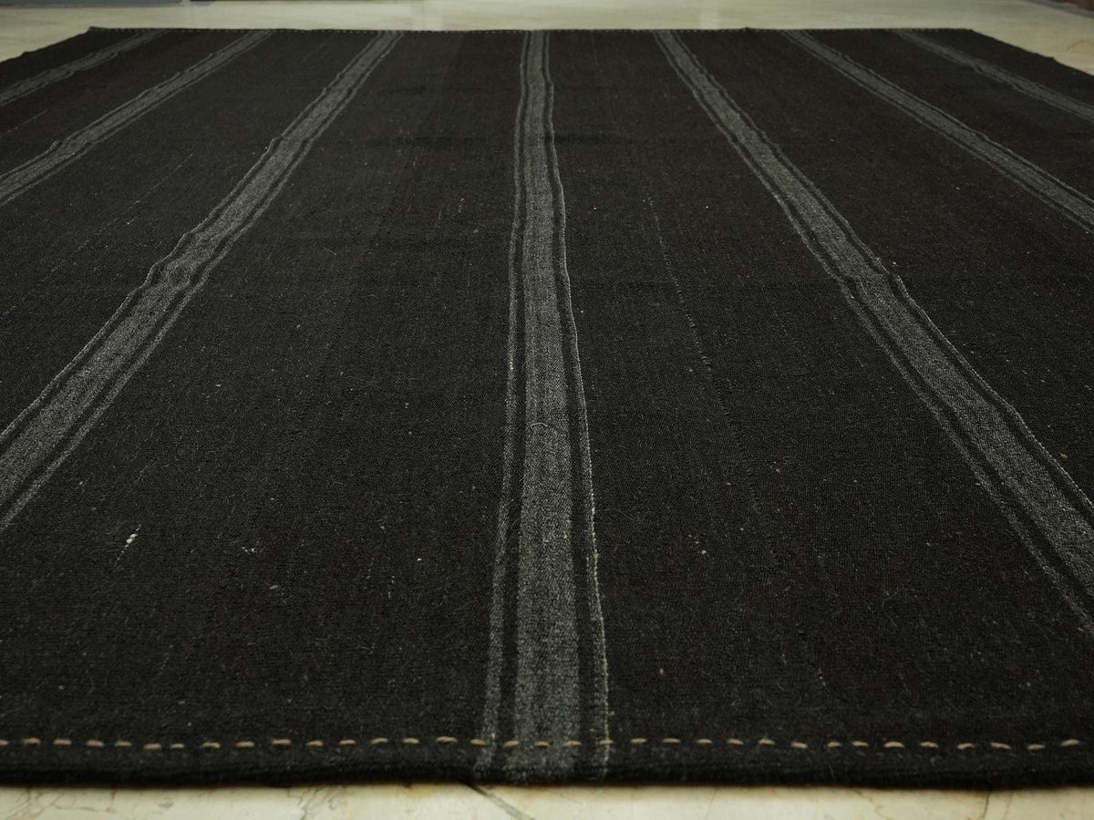 Oversize Dark Brown And Gray Goat Hair Rug: 9.8x11.7 Feet, Turkish Nomadic Tent Rugs.