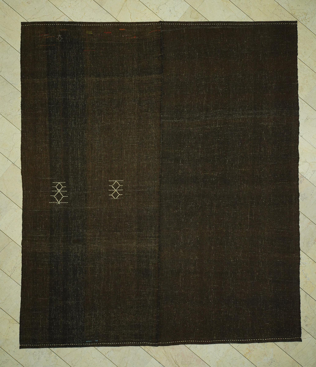 Plain Natural Brown Goat Hair Turkish Kilim Rug: 9.6x11 Feet,Oversize Flat Woven Rugs.
