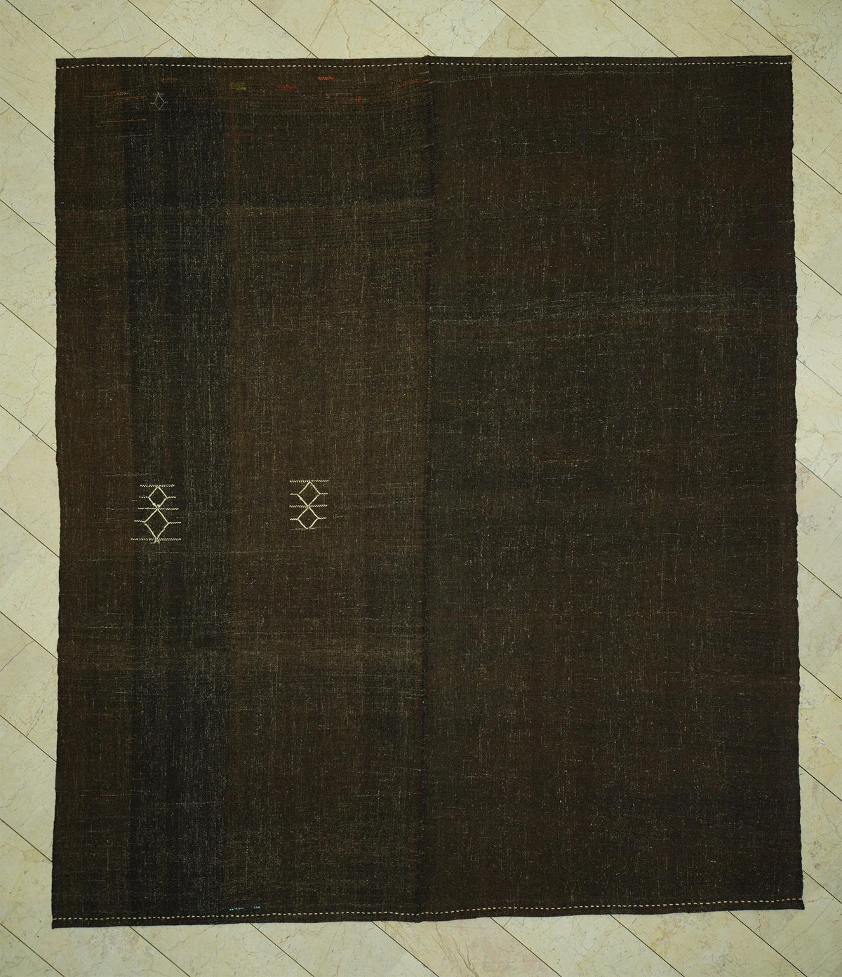 Plain Natural Brown Goat Hair Turkish Kilim Rug: 9.6x11 Feet,Oversize Flat Woven Rugs.