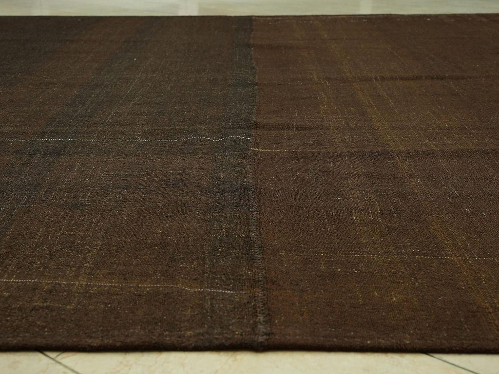 Plain Brown Natural Goat Hair Rug: Square Size 10.4x10.6 Feet,Turkish Oversize Kilim Rugs.