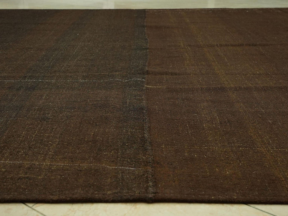 Plain Brown Natural Goat Hair Rug: Square Size 10.4x10.6 Feet,Turkish Oversize Kilim Rugs.