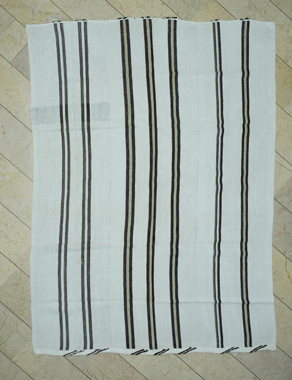 Mid-Century Modern Hemp Kilim Rug: Vertical Brown Stripe, Flat Weave Rugs 6,6"x9,2" Ft.