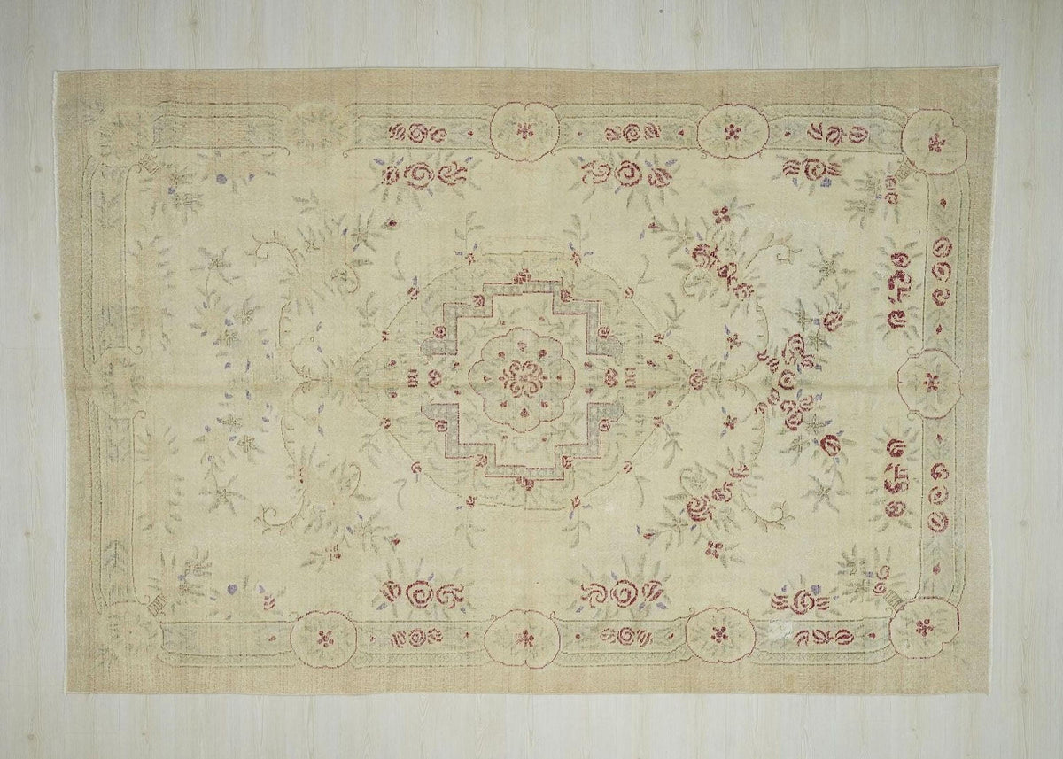 Seasonal Decor Turkish Oushak Rug: 7.4x10.7 Wool On Cotton Area Vintage Rugs