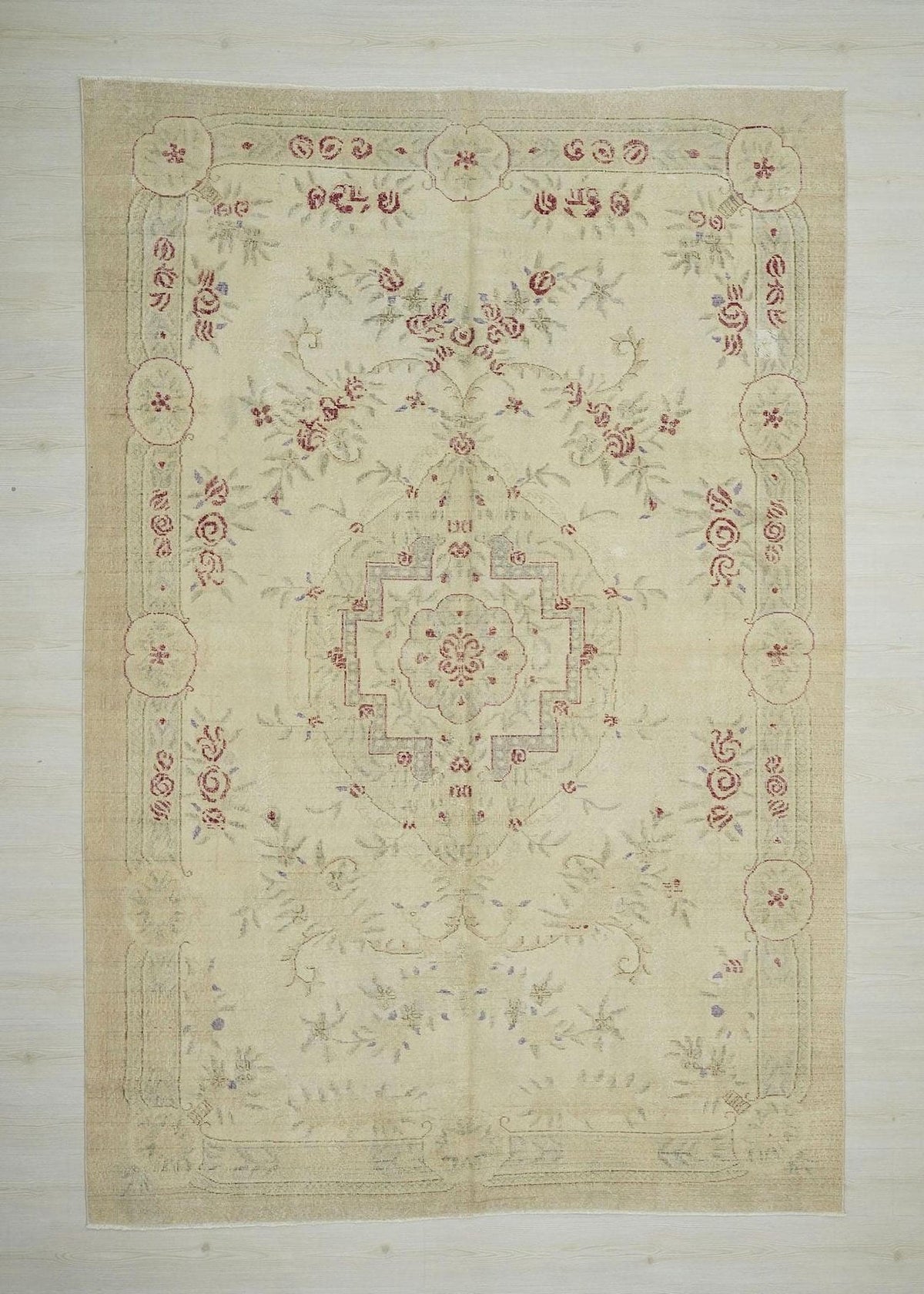 Seasonal Decor Turkish Oushak Rug: 7.4x10.7 Wool On Cotton Area Vintage Rugs