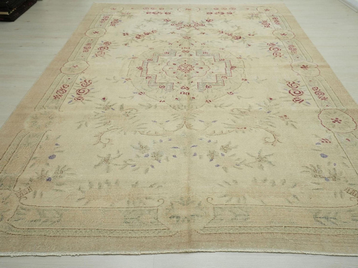 Seasonal Decor Turkish Oushak Rug: 7.4x10.7 Wool On Cotton Area Vintage Rugs