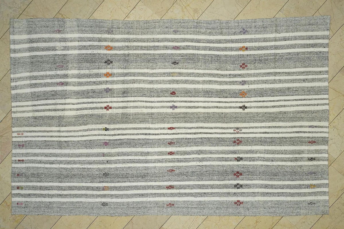 Handmade Turkish Wool & Cotton Rug,Gray Geometric Modern Boho Style-Artisan Home Decor Rugs 8x12